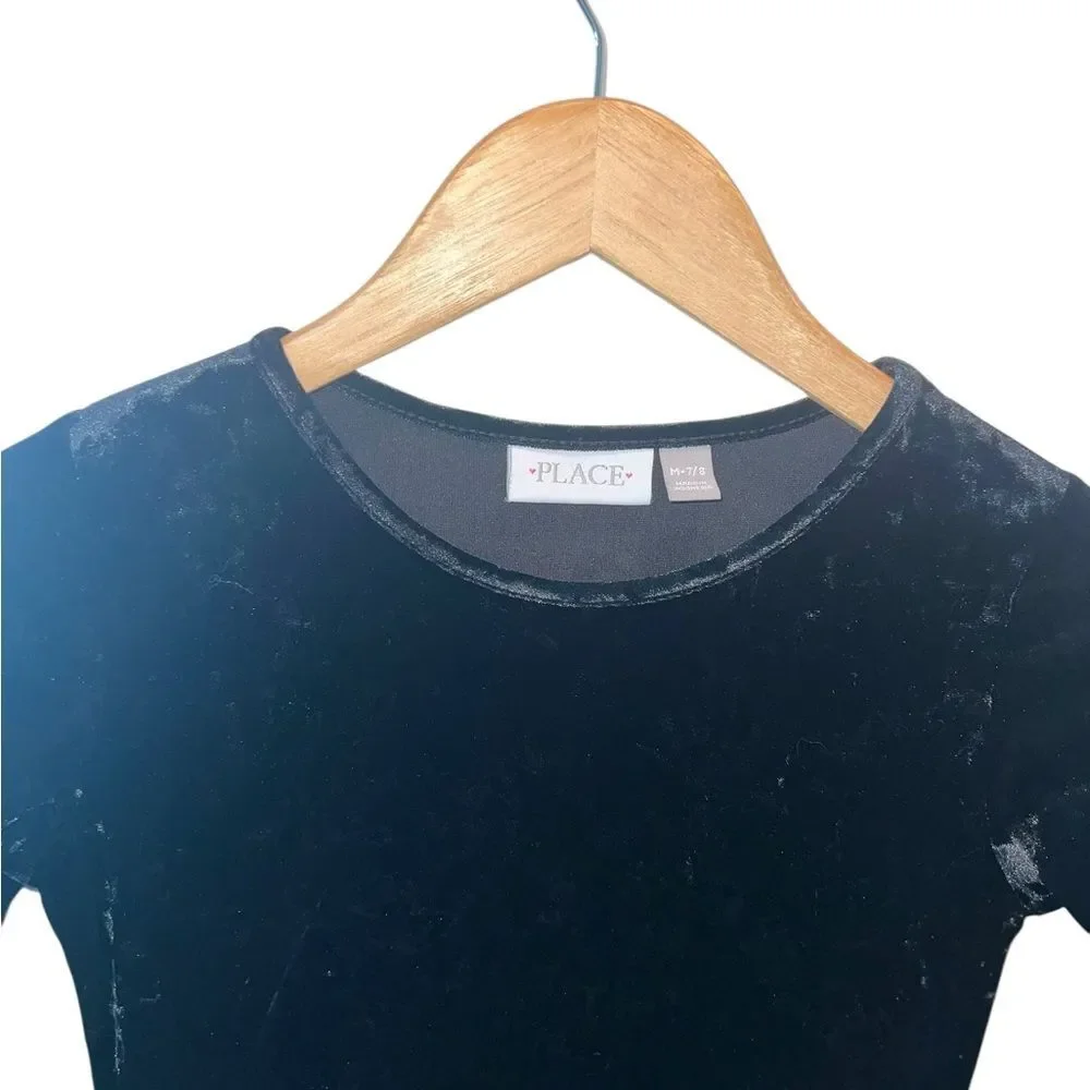 The Children’s Place Black Velvet Bell Sleeve Dress | Girls M 7/8